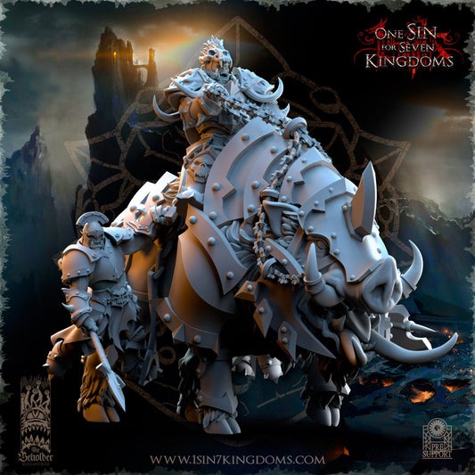 Orc Warlord on Giant Boar | The Beholder Miniatures | Compatible with D&D/AoS | Fantasy | Tabletop RPG