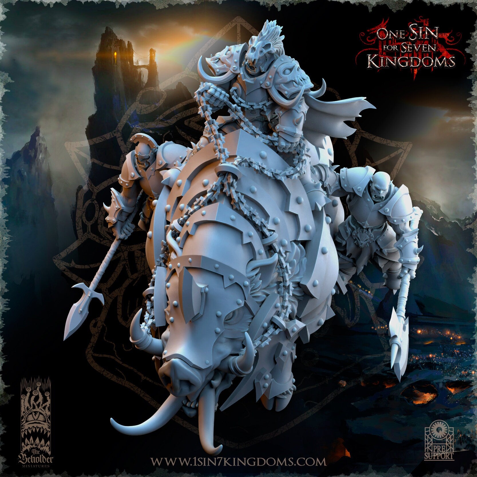 Orc Warlord on Giant Boar | The Beholder Miniatures | Compatible with D&D/AoS | Fantasy | Tabletop RPG