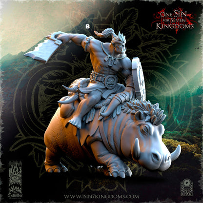 Mounted Savage Orc Cleaver and Shield | The Beholder Miniatures | Compatible with D&D/AoS | Fantasy | Tabletop RPG
