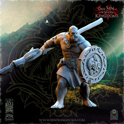 Savage Orc Spear and Shield | The Beholder Miniatures | Compatible with D&D/AoS | Fantasy | Tabletop RPG