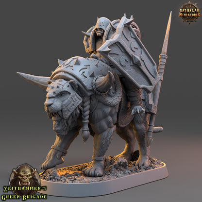 Orc Warrior Mounted with Pike and Shield | DayBreak Miniatures | Compatible with D&D/AOS | Fantasy | Tabletop