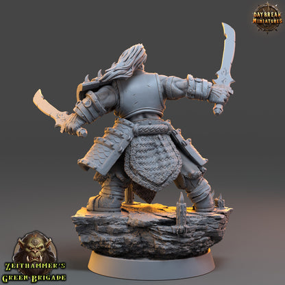 Orc WarLord with Dual Swords | DayBreak Miniatures | Compatible with D&D/AOS | Fantasy | Tabletop