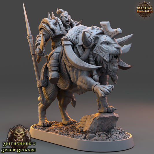 Orc Warrior Mounted Dual Pike | DayBreak Miniatures | Compatible with D&D/AOS | Fantasy | Tabletop