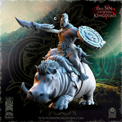 Mounted Savage Orc Spear and Shield | The Beholder Miniatures | Compatible with D&D/AoS | Fantasy | Tabletop RPG