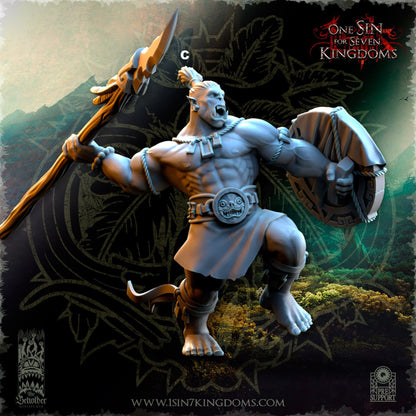 Savage Orc Spear and Shield | The Beholder Miniatures | Compatible with D&D/AoS | Fantasy | Tabletop RPG