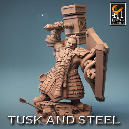 Dwarf Warrior with Shield | Rescale Miniatures | Compatible with D&D/AoS | Fantasy | Tabletop RPG