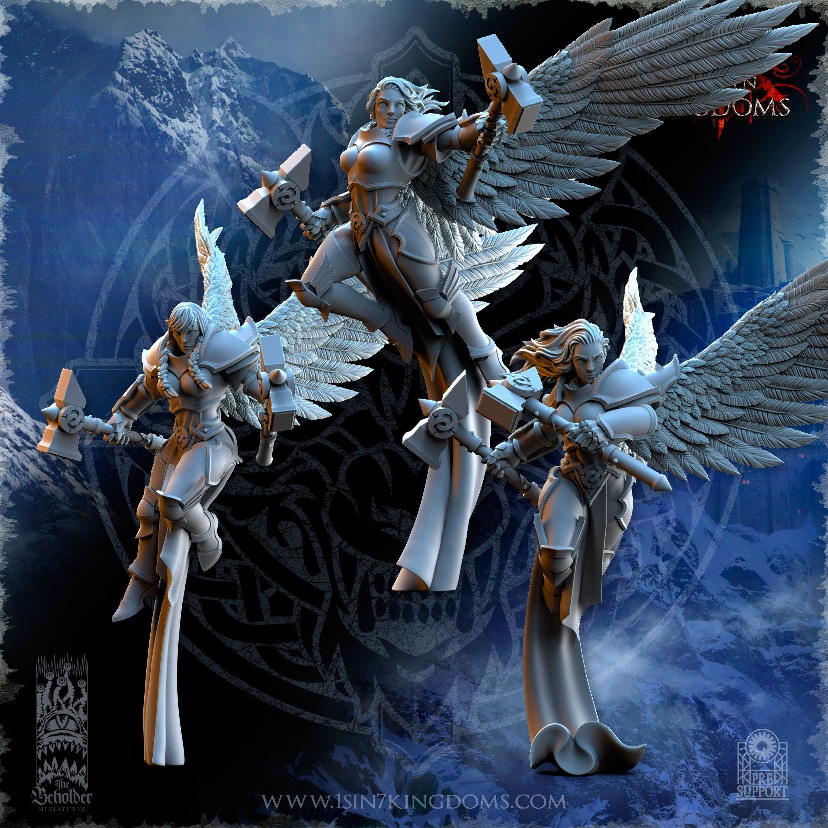 Storm Wolves Valkyrie Dual Hammers | The Beholder Miniatures | Compatible with D&D/AoS | Fantasy | Tabletop RPG
