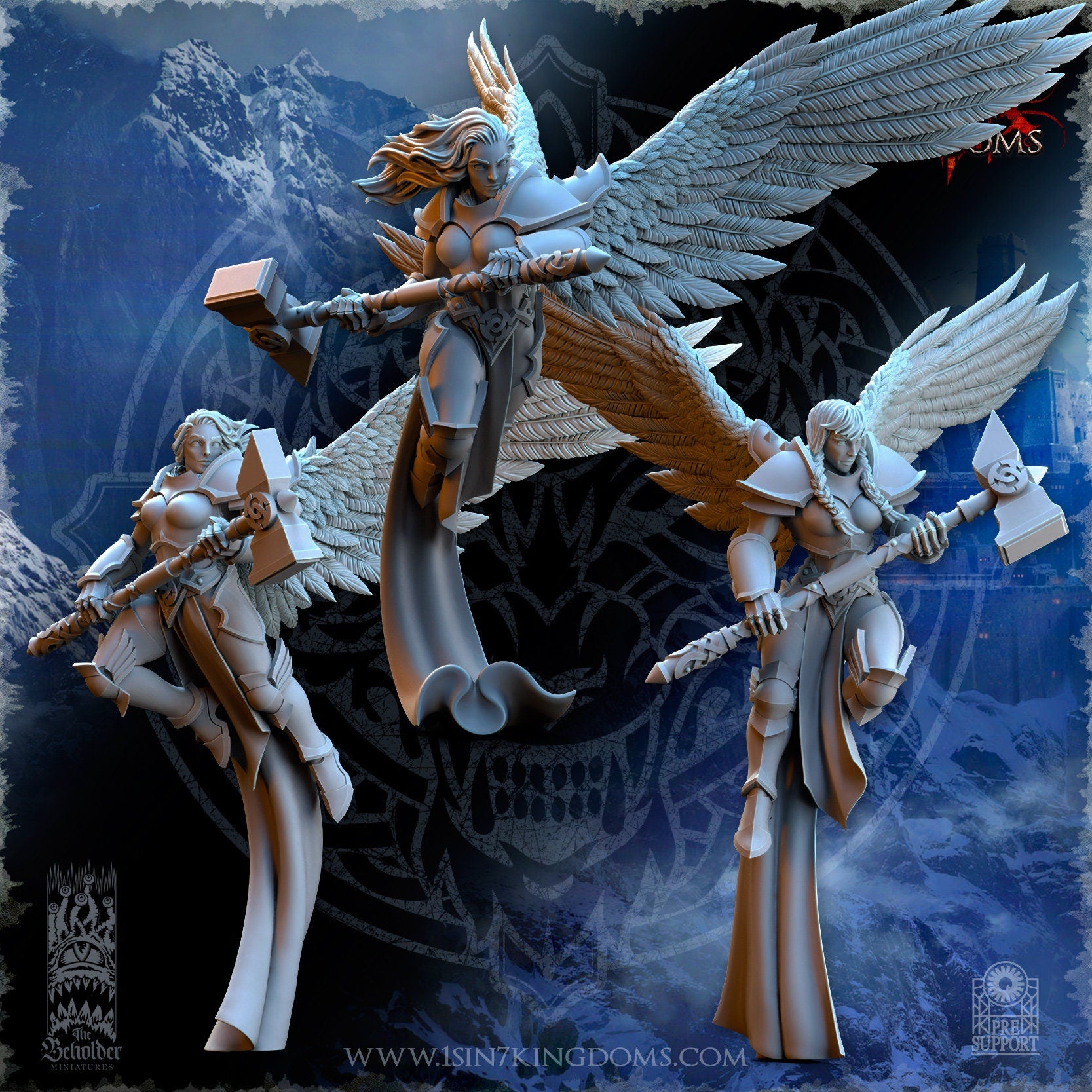 Storm Wolves Valkyrie Eternals Great Hammer | The Beholder Miniatures | Compatible with D&D/AoS | Fantasy | Tabletop RPG