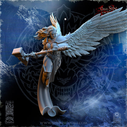 Storm Wolves Valkyrie Eternals Great Hammer | The Beholder Miniatures | Compatible with D&D/AoS | Fantasy | Tabletop RPG