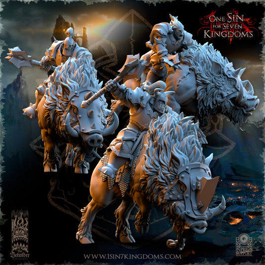 Black Orc Mounted Maces | The Beholder Miniatures | Compatible with D&D/AoS | Fantasy | Tabletop RPG