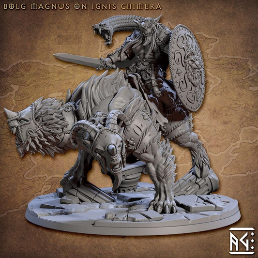 BugBear Bolg Chieftain Mounted Chimera | Artisan Guild Miniatures | Compatible with D&D/AoS | Fantasy | Tabletop RPG