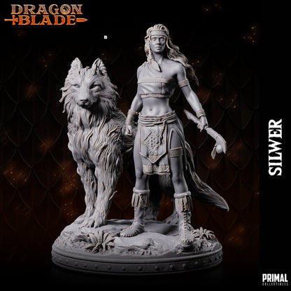 Female Elf Silwer with Wolf | Primal Collectibles | Compatible with D&D/AoS | Fantasy