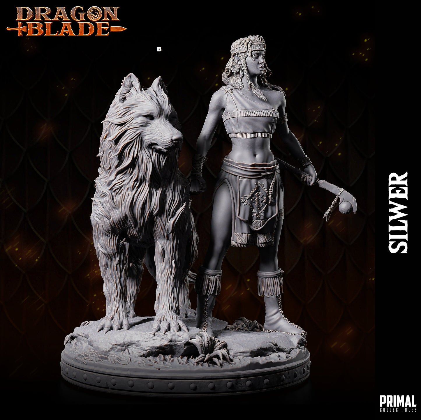 Female Elf Silwer with Wolf | Primal Collectibles | Compatible with D&D/AoS | Fantasy