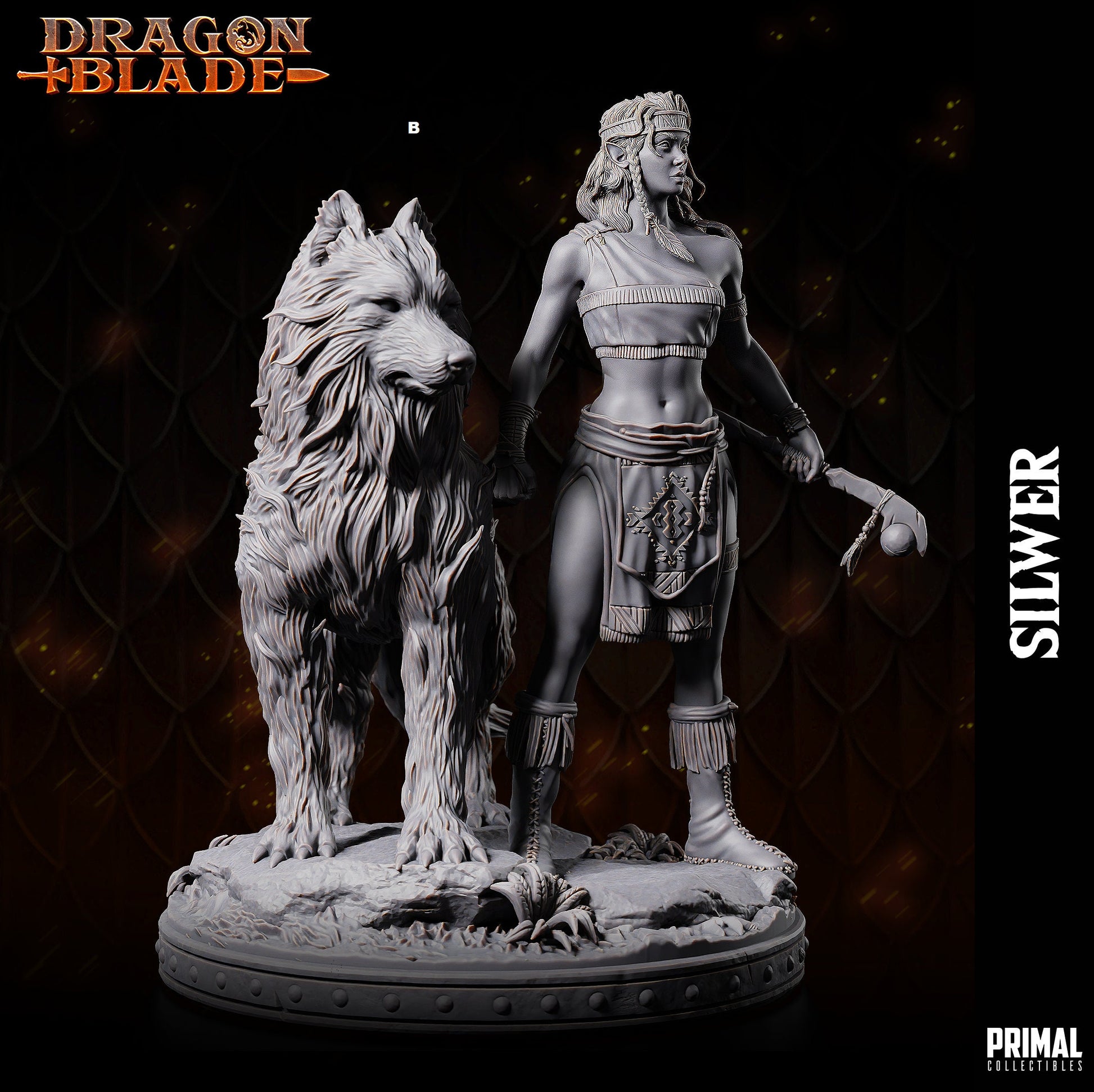 Female Elf Silwer with Wolf | Primal Collectibles | Compatible with D&D/AoS | Fantasy