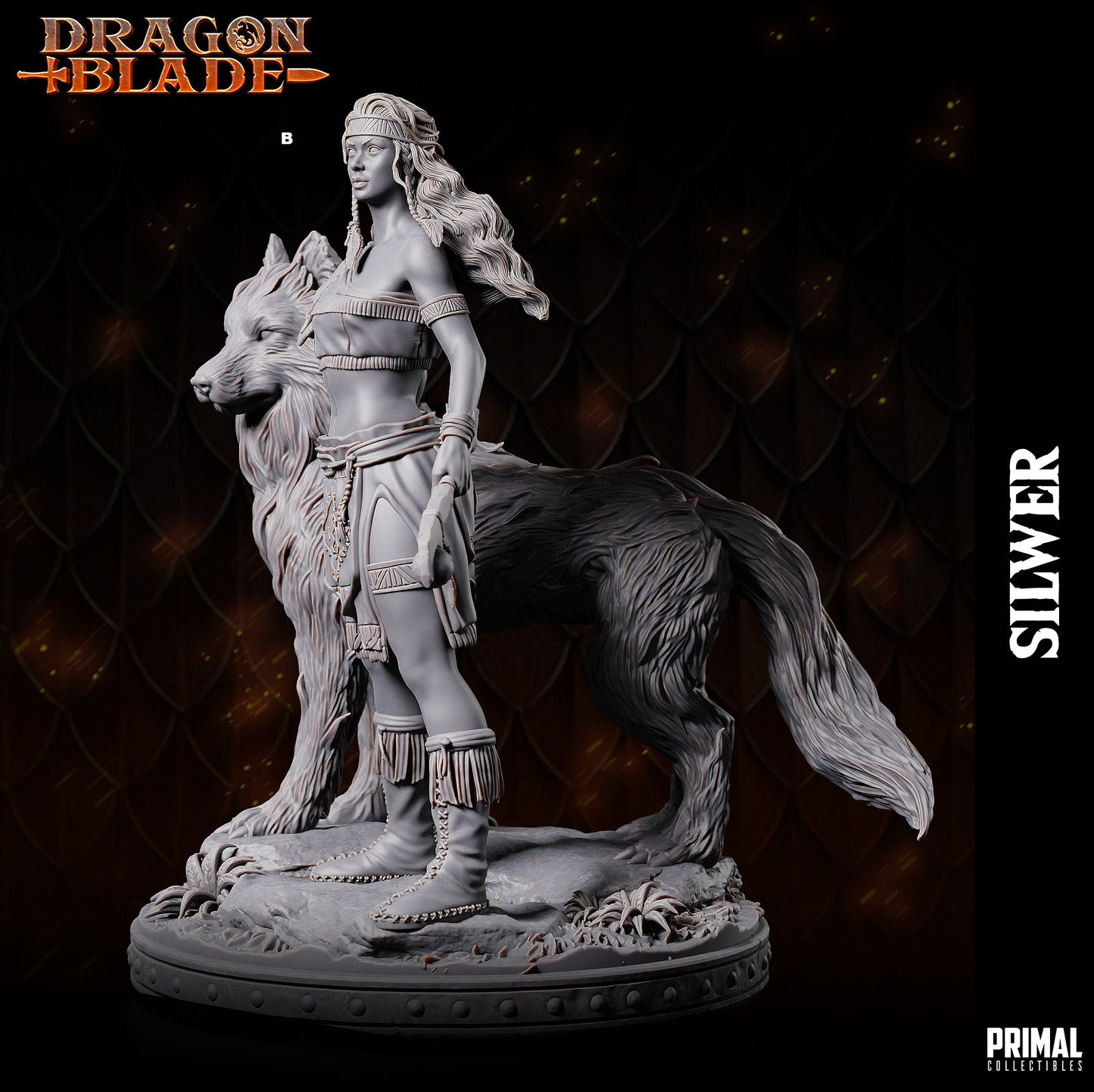 Female Elf Silwer with Wolf | Primal Collectibles | Compatible with D&D/AoS | Fantasy