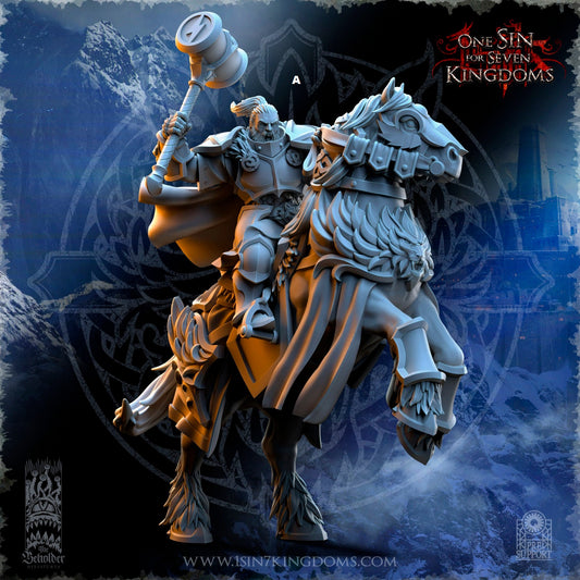 StormWolves Knight Commander Mounted GreatHammer | The Beholder Miniatures | Compatible with D&D/AoS | Fantasy | Tabletop RPG