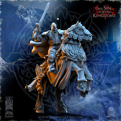 StormWolves Knight Commander Mounted GreatHammer | The Beholder Miniatures | Compatible with D&D/AoS | Fantasy | Tabletop RPG