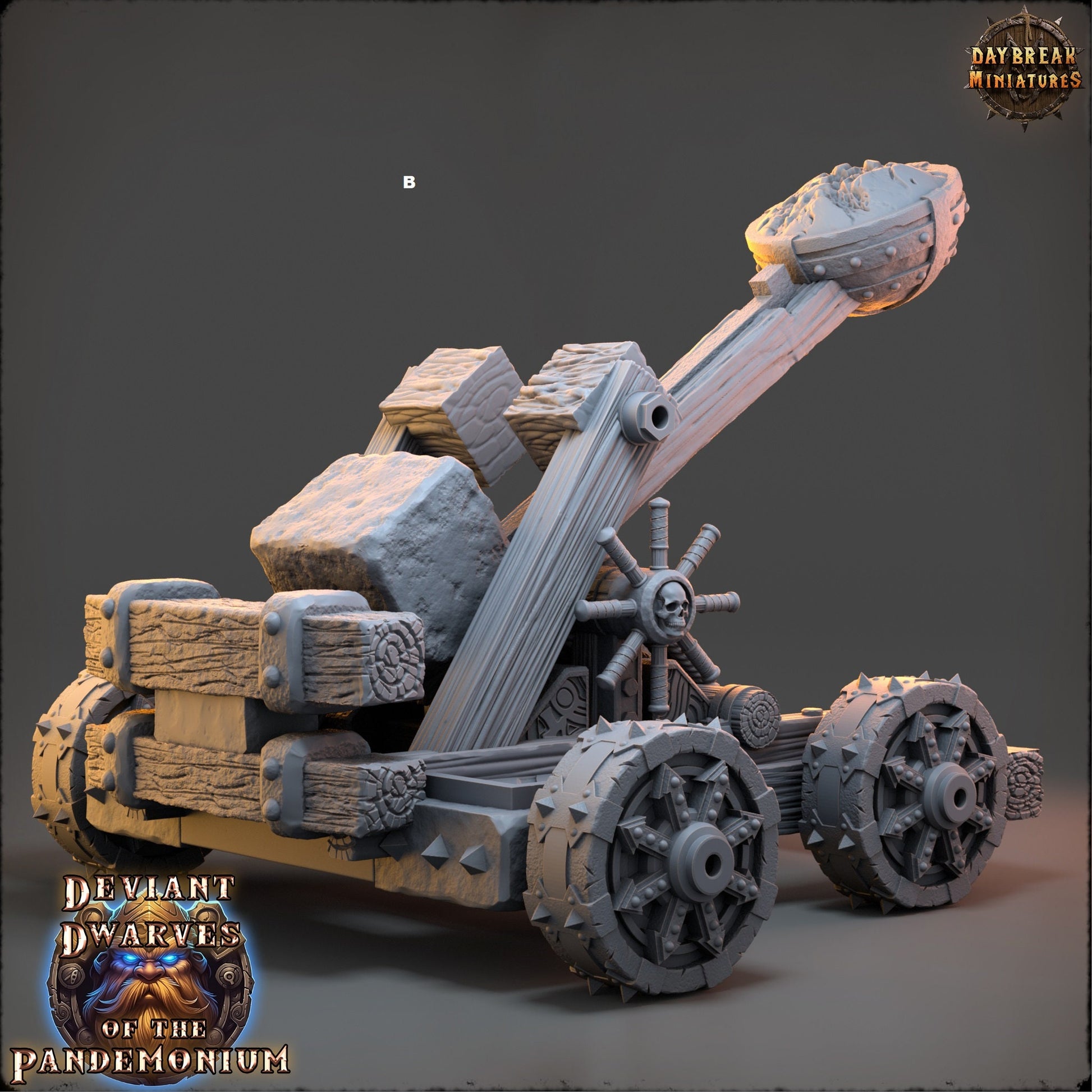 Deviant Dwarf Catapult | DayBreak Miniatures | Compatible with D&D/AOS | Fantasy | Tabletop