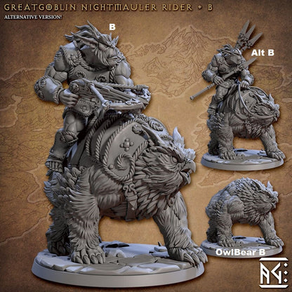 BugBear Warrior Mounted OwlBear | Artisan Guild Miniatures | Compatible with D&D/AoS | Fantasy | Tabletop RPG