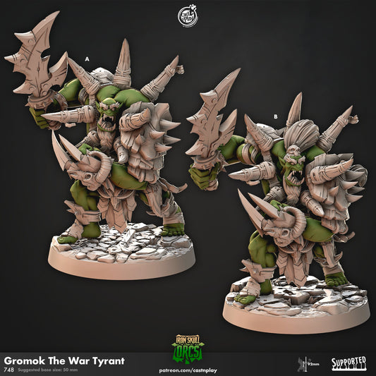 Ork Gromok the War Tyrant | CastnPlay Miniatures | Compatible with D&D/AoS | Fantasy | Tabletop RPG