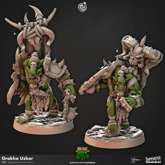 Ork Leader Grakha Uzkor | CastnPlay Miniatures | Compatible with D&D/AoS | Fantasy | Tabletop RPG