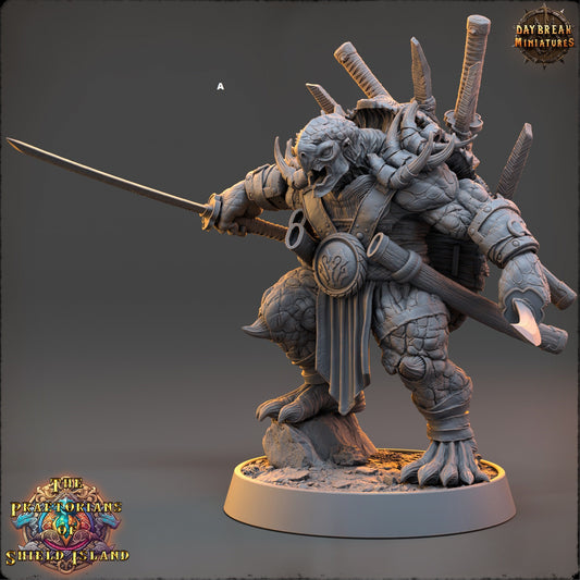 Warrior ShellBack Turtle Dual Weapons | DayBreak Miniatures | Two Handed Weapons | Compatible with D&D/AOS | Fantasy | Tabletop RPG