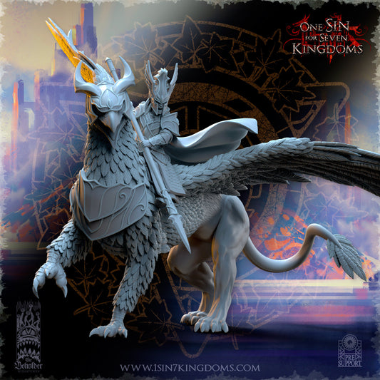 SilverMoor Elf on War Gryphon | The Beholder Miniatures | Compatible with D&D/AoS | Fantasy | Tabletop RPG