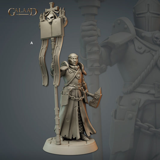 Priest Warrior Banner Bearer | Galaad Miniatures | Compatible with D&D/AoS | Fantasy | Tabletop RPG