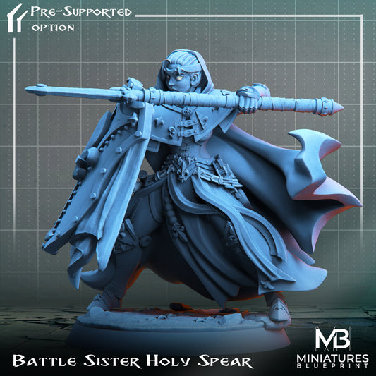 Battle Sister Holy Spear | Miniatures Blueprint | Compatible with D&D/AoS | Fantasy