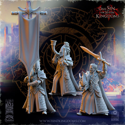 SilverMoor Elf Blades of Ashur Command Group | The Beholder Miniatures | Compatible with D&D/AoS | Fantasy | Tabletop RPG