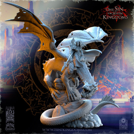 SilverMoor Elf Princess Ynariel on Dragon | The Beholder Miniatures | Compatible with D&D/AoS | Fantasy | Tabletop RPG