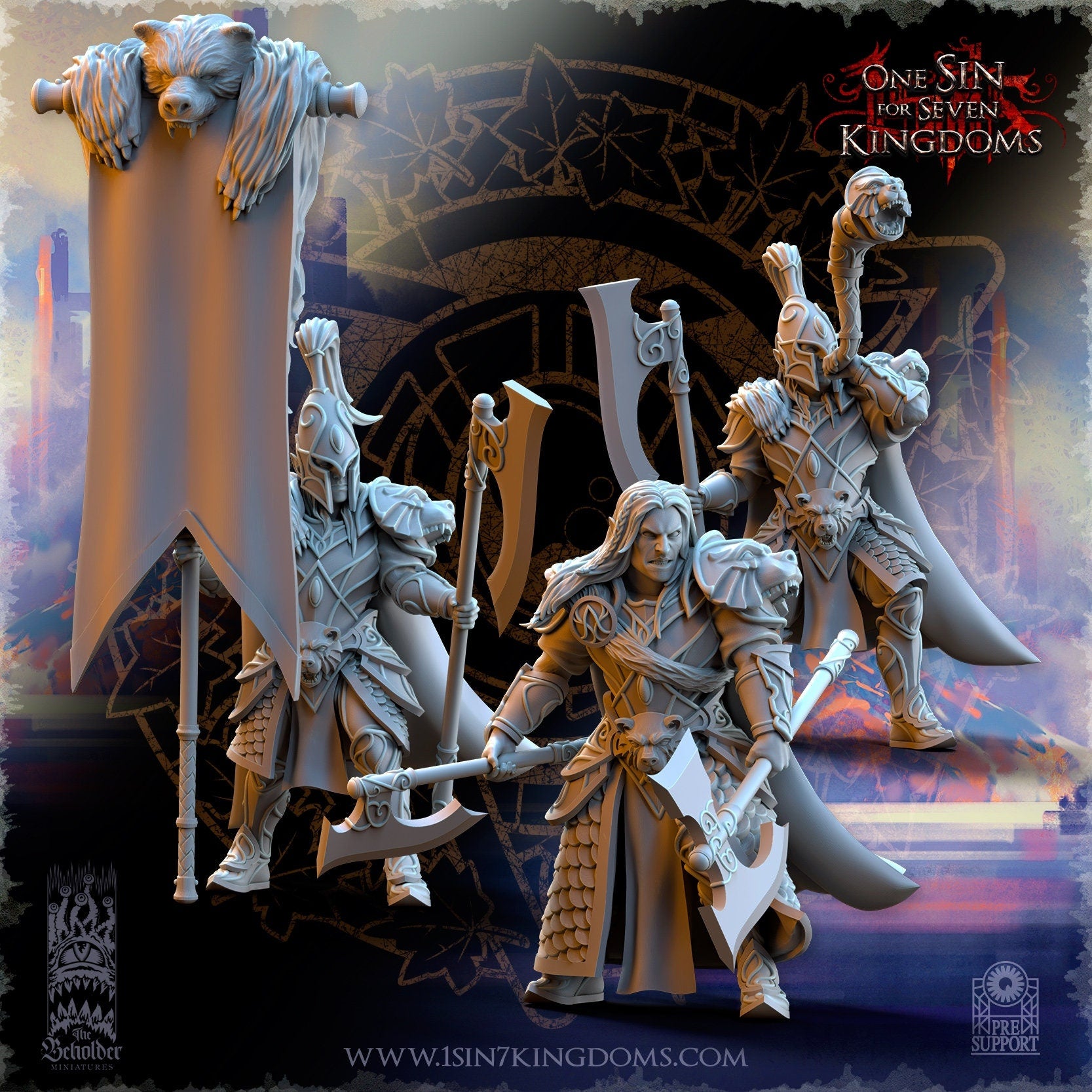 SilverMoor Elf Bear Guardian Command Group | The Beholder Miniatures | Compatible with D&D/AoS | Fantasy | Tabletop RPG