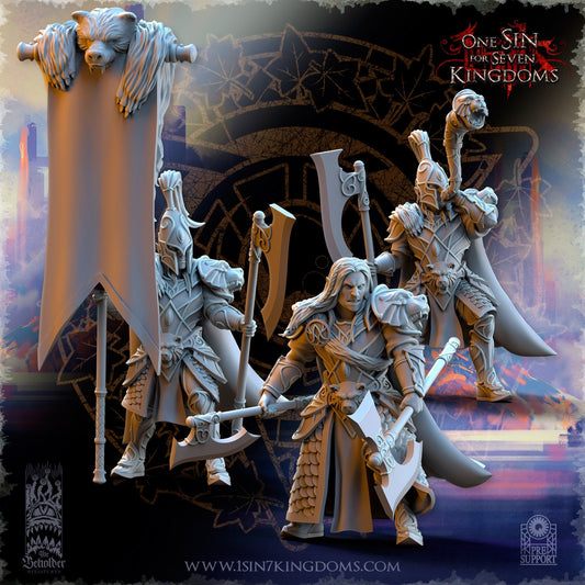 SilverMoor Elf Bear Guardian Command Group | The Beholder Miniatures | Compatible with D&D/AoS | Fantasy | Tabletop RPG