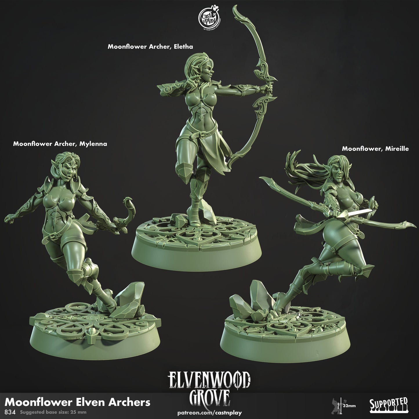 Moonflower Elven Archer | CastnPlay Miniatures | Compatible with D&D/AoS | Fantasy | Tabletop RPG