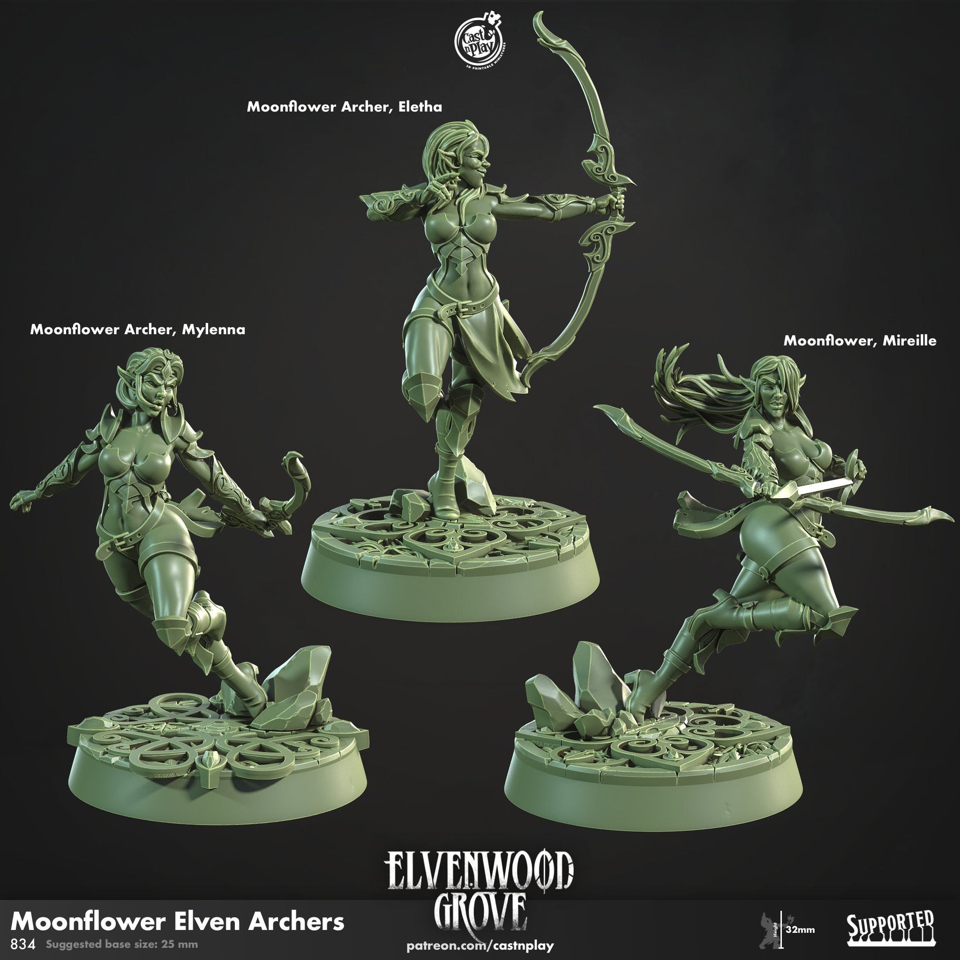 Moonflower Elven Archer | CastnPlay Miniatures | Compatible with D&D/AoS | Fantasy | Tabletop RPG