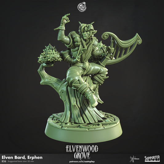 Elven Bard Erphen | CastnPlay Miniatures | Compatible with D&D/AoS | Fantasy | Tabletop RPG