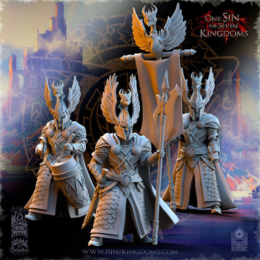 SilverMoor Elf Searing Bird Guardian Command Group | The Beholder Miniatures | Compatible with D&D/AoS | Fantasy | Tabletop RPG
