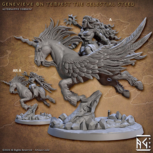 Female Wizard Genevieve on Celestial Steed | Artisan Guild Miniatures | Compatible with D&D/AoS | Fantasy | Tabletop RPG