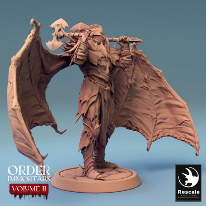 Immortalis Draven Stand with Dual Axes and Wings | Rescale Miniatures | Compatible with D&D/AoS | Fantasy | Tabletop RPG