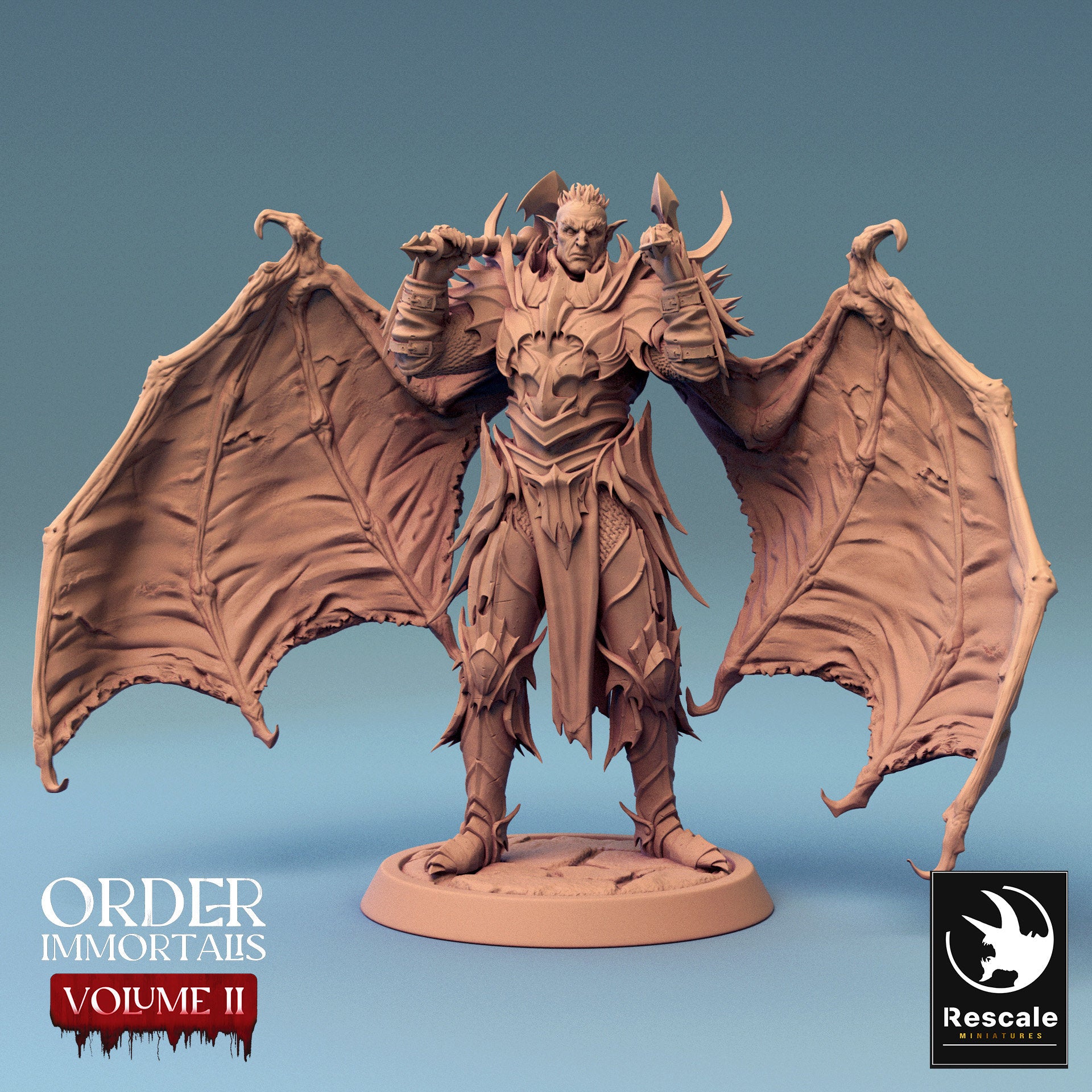 Immortalis Draven Stand with Dual Axes and Wings | Rescale Miniatures | Compatible with D&D/AoS | Fantasy | Tabletop RPG
