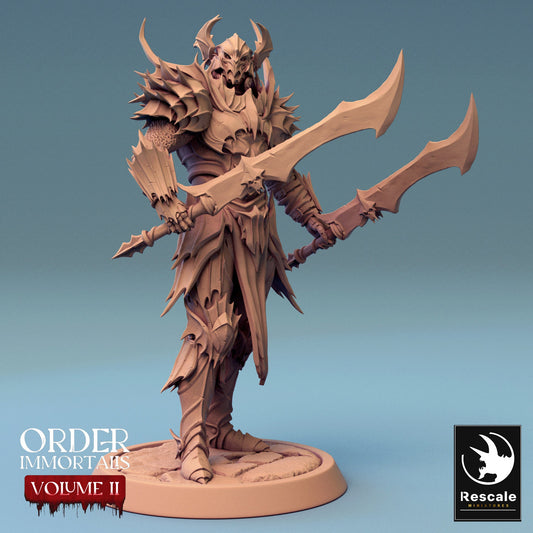 Immortalis Draven Full Armor Stand with Dual Swords | Rescale Miniatures | Compatible with D&D/AoS | Fantasy | Tabletop RPG