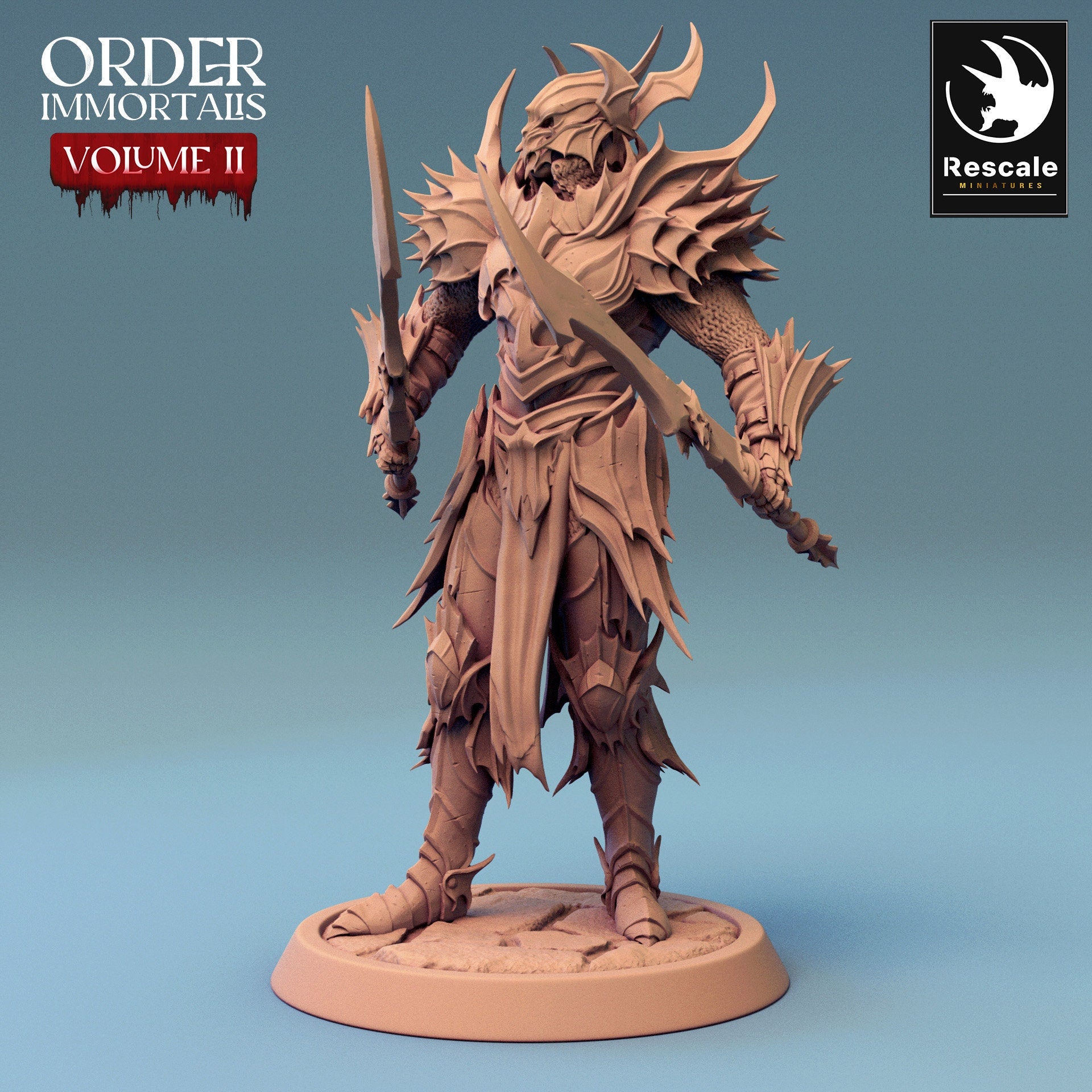 Immortalis Draven Full Armor Stand with Dual Swords | Rescale Miniatures | Compatible with D&D/AoS | Fantasy | Tabletop RPG