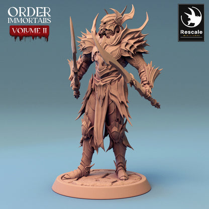 Immortalis Draven Full Armor Stand with Dual Swords | Rescale Miniatures | Compatible with D&D/AoS | Fantasy | Tabletop RPG