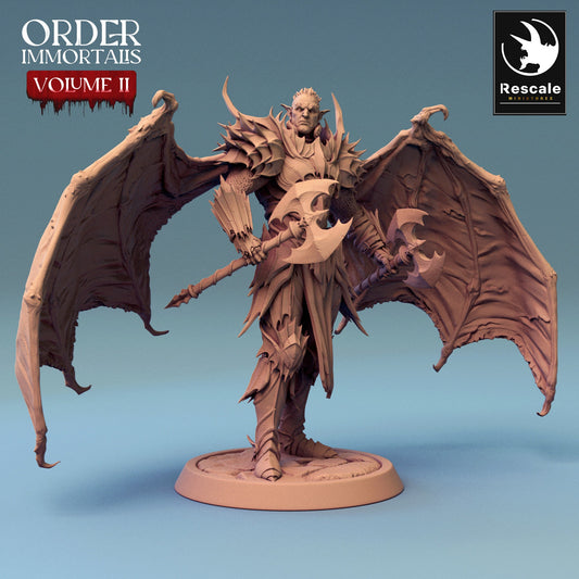 Immortalis Draven Stand with Twin Axes and Wings | Rescale Miniatures | Compatible with D&D/AoS | Fantasy | Tabletop RPG