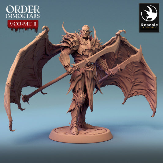 Immortalis Draven Stand with Dual Lances and Wings | Rescale Miniatures | Compatible with D&D/AoS | Fantasy | Tabletop RPG