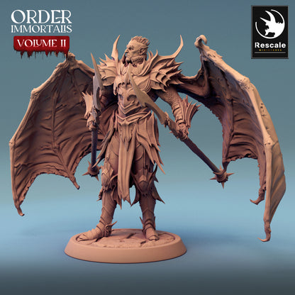 Immortalis Draven Stand with Dual Lances and Wings | Rescale Miniatures | Compatible with D&D/AoS | Fantasy | Tabletop RPG