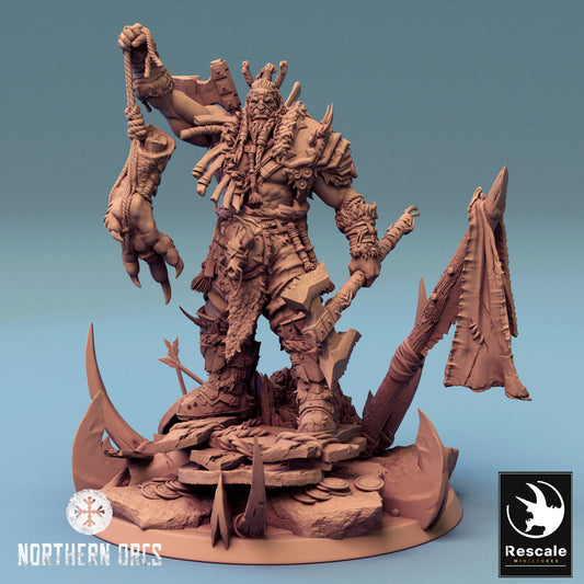 Northern Orcs Azhrog Chief Armored with Dragon Foot | Rescale Miniatures | Compatible with D&D/AoS | Fantasy | Tabletop RPG