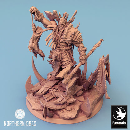 Northern Orcs Azhrog Chief Armored with Dragon Foot | Rescale Miniatures | Compatible with D&D/AoS | Fantasy | Tabletop RPG