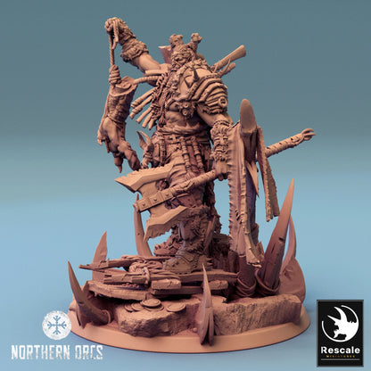Northern Orcs Azhrog Chief Armored with Dragon Foot | Rescale Miniatures | Compatible with D&D/AoS | Fantasy | Tabletop RPG