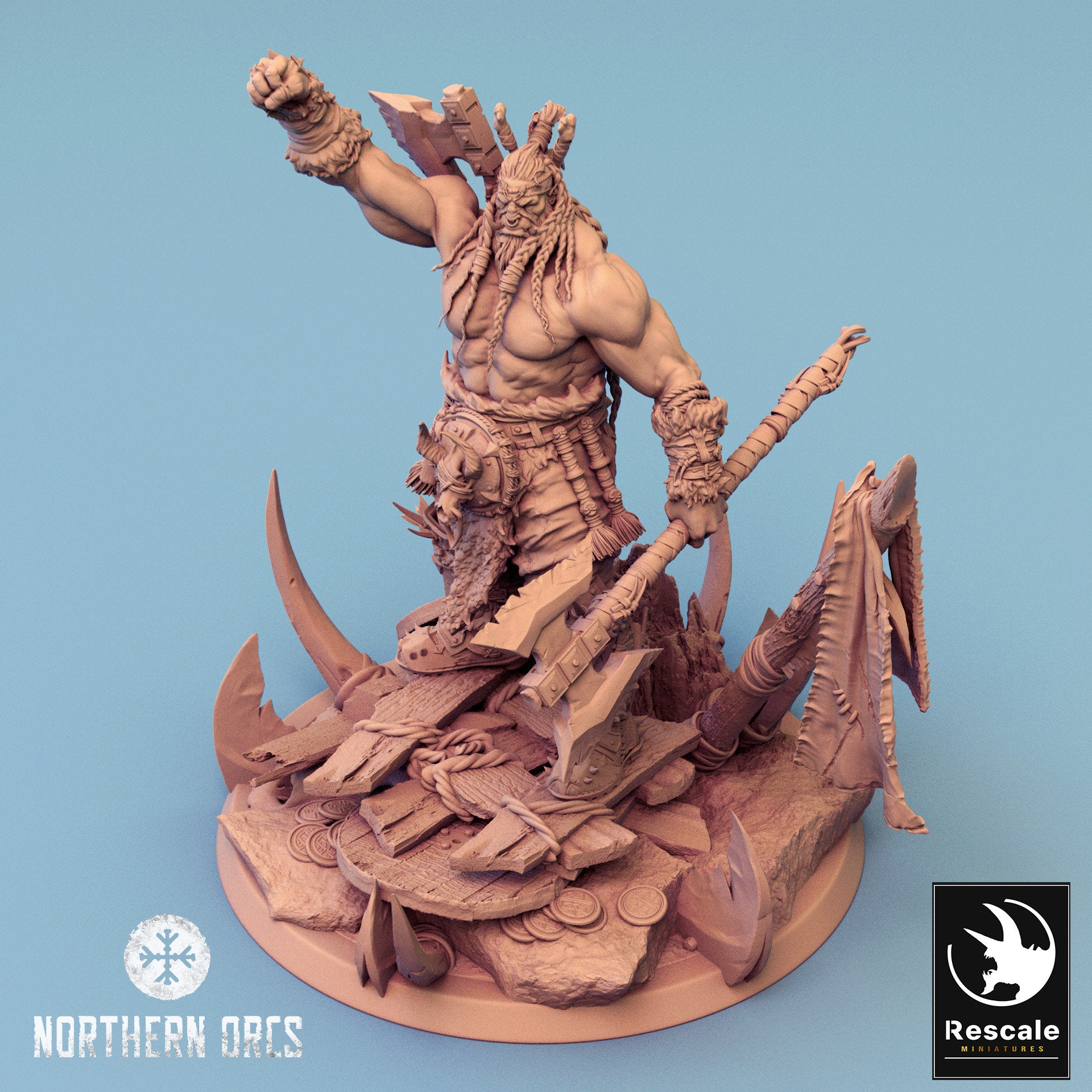 Northern Orcs Azhrog Chief | Rescale Miniatures | Compatible with D&D/AoS | Fantasy | Tabletop RPG
